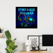 Gamer Retro Neon Blauw Poster (Thuiskantoor)