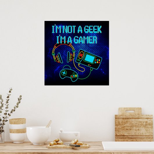 Gamer Retro Neon Blauw Poster (Keuken)