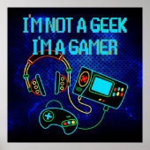 Gamer Retro Neon Blauw Poster (Voorkant)