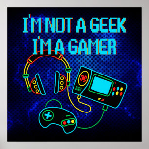 Gamer Retro Neon Blauw Poster