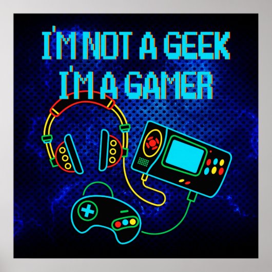 Gamer Retro Neon Blauw Poster (Voorkant)