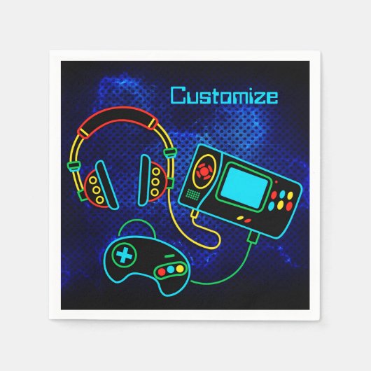 Gamer Retro Neon Blauw Servet (Voorkant)