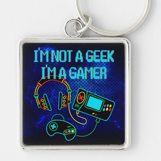 Gamer Retro Neon Blauw Sleutelhanger (Voorkant)