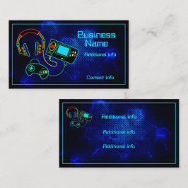 Gamer Retro Neon Blauw Visitekaartje