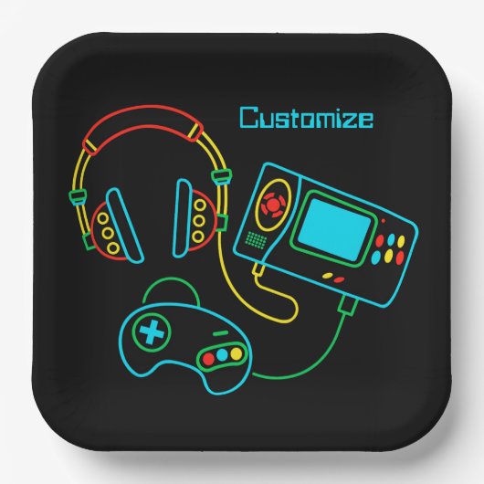 Gamer Retro Neon Papieren Bordje (Voorkant)