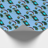 Gamer Retro Neon Patroon Blauw Cadeaupapier (Hoek)