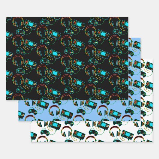 Gamer Retro Neon Patroon Inpakpapier Vel (Set)