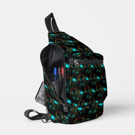 Gamer Retro Neon Patroon Sling Bag (Open)