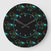 Gamer Retro Neon Patroon Zwart Grote Klok (Voorkant)
