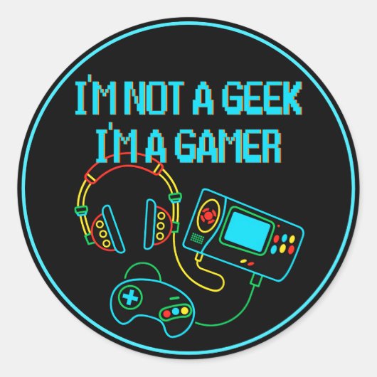 Gamer Retro Neon Ronde Sticker (Voorkant)