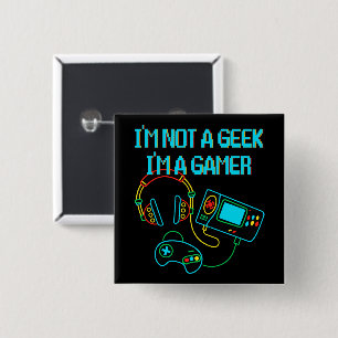 Gamer Retro Neon Vierkante Button 5,1 Cm