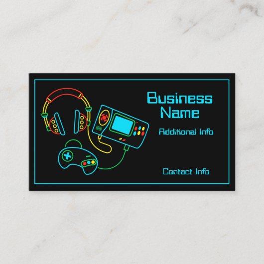 Gamer Retro Neon Zwart Visitekaartje (Voorkant)