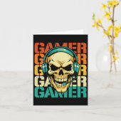Gamer - Retro Skull Gaming Lover Console Spel Vide Kaart (Gele Bloem)