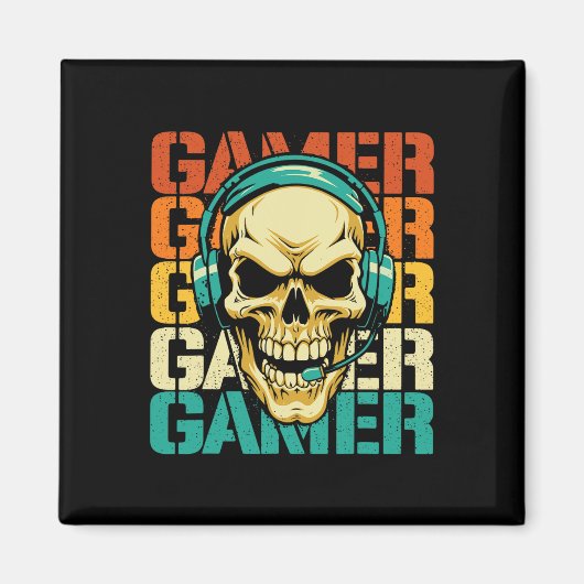 Gamer - Retro Skull Gaming Lover Console Spel Vide Magneet (Voorkant)