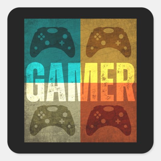 GAMER RETRO VIDEOSPELCONTROLLER  VIERKANTE STICKER (Voorkant)