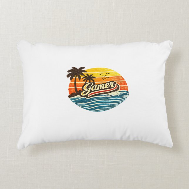 Gamer Retro Zonsondergang Design Accent Kussen (Voorkant)