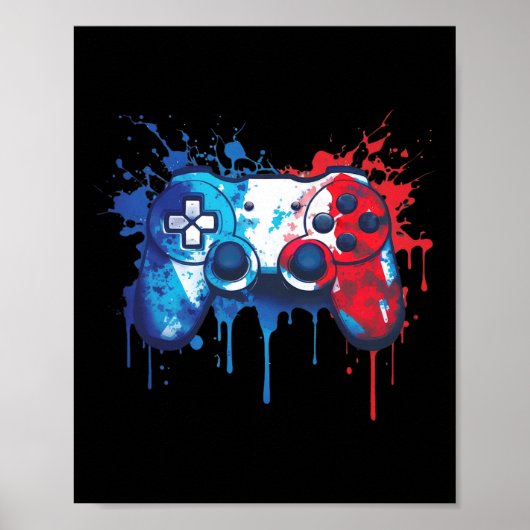 Gamer - Rood Wit Blauw 4 juli Videospel 1 Poster (Voorkant)