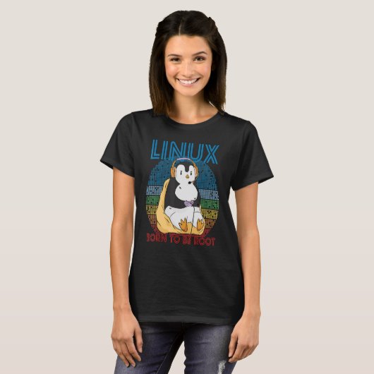 Gamer Root Retro Penguin Linux Nerd Programmer Gee T-shirt (Voorkant volledig)