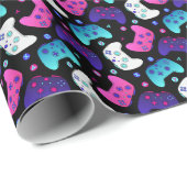 Gamer Roze Paarse Cartoon Controller Patroon Cadeaupapier (Rol Hoek)