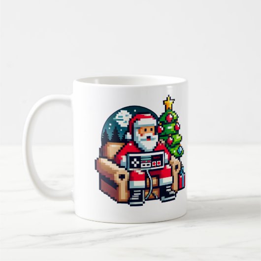 Gamer Santa Pixel Art Retro Kerstmis Koffiemok (Links)