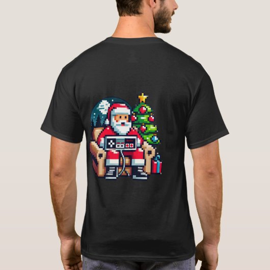 Gamer Santa Retro Pixel Art Kerstmis T-shirt (Achterkant)