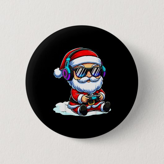 Gamer Santa Video Game Christmas Gaming  Ronde Button 5,7 Cm (Voorkant)