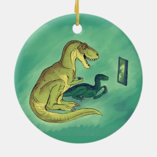 Gamer-Saurus Keramisch Ornament (Achterkant)
