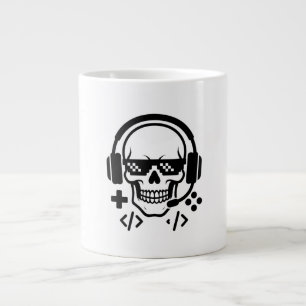 Gamer Schedel Koptelefoon Pixel Bril   Krachtig Zw Grote Koffiekop