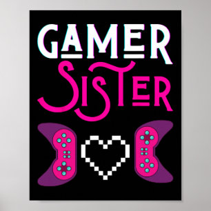 Gamer Sister speelt videogame Funny Sisters Gaming Poster