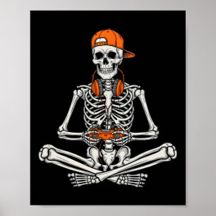 Gamer Skelet Halloween Videogame Controller Jongen Poster