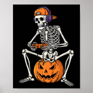 Gamer Skelet Halloween Videogame Controller Jongen Poster