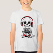 Gamer Skeleton - Grappig Halloween Gaming Tri-Blend Shirt (Voorkant)