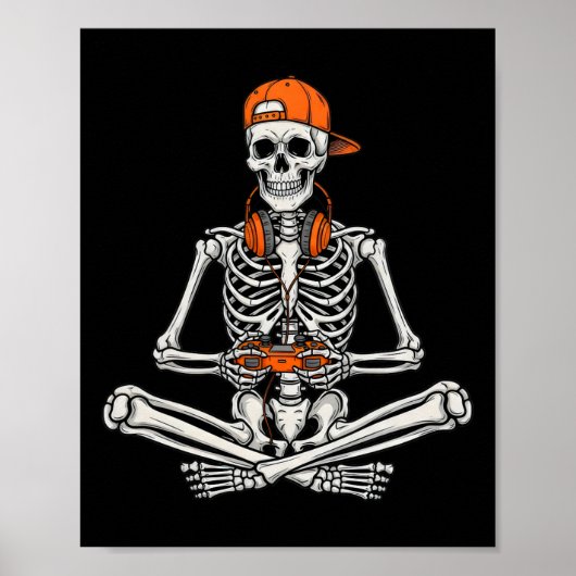 Gamer Skeleton Halloween Video Game Controller Boy Poster (Voorkant)