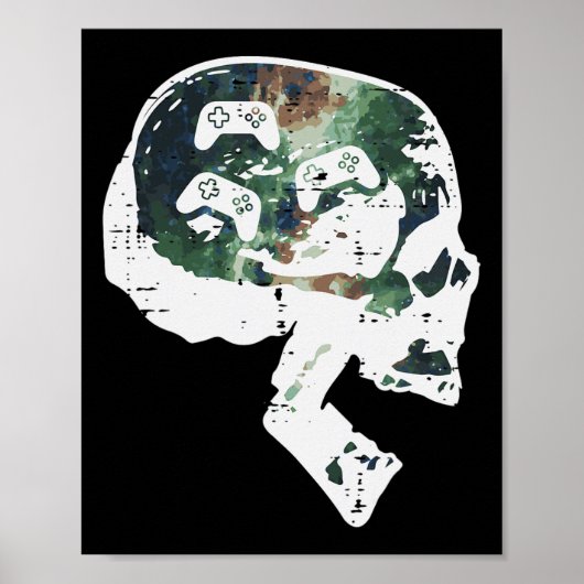 Gamer Skull Funny Video Gaming Men Boys Kids Teens Poster (Voorkant)