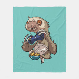 Gamer Sloth Eating Nachos in Underpants Cartoon Fleece Deken