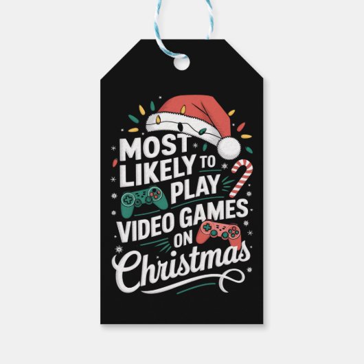 Gamer speelt waarschijnlijk videogames met kerst cadeaulabel (Achterkant)