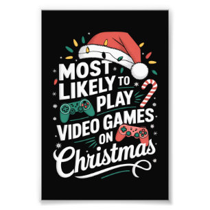 Gamer speelt waarschijnlijk videogames met kerst foto afdruk