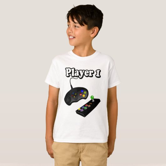 Gamer | Speler 1 | Personaliseren T-shirt (Voorkant volledig)