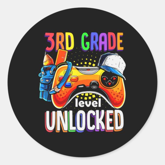 Gamer terug naar school GamePad 3e klas niveau Ronde Sticker (Voorkant)