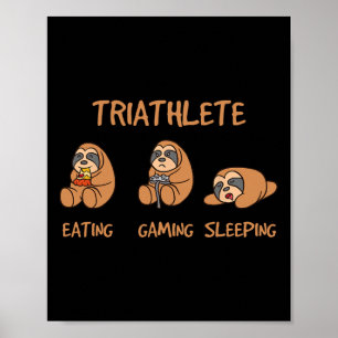 Gamer Triatleet Grappige Gaming Luiaard Speelt Vid Poster