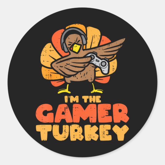 Gamer Turkey Thanksgiving VIdeo Games Gaming Boys Ronde Sticker (Voorkant)