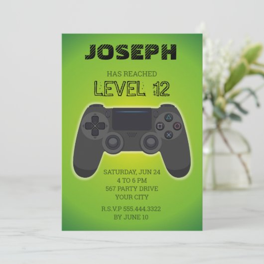 Gamer-uitnodiging, videogame level omhoog kaart (Staand voorkant)