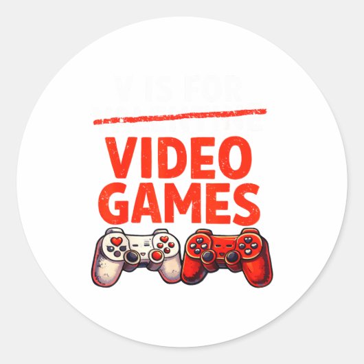 Gamer Valentine V Is For Video Games Valentines Da Ronde Sticker (Voorkant)