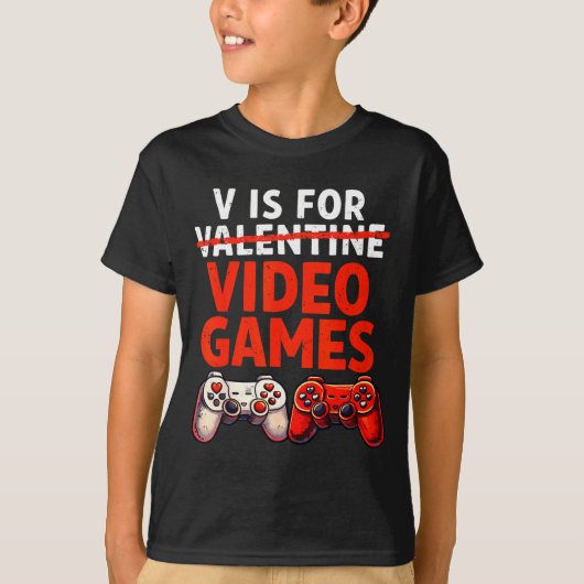 Gamer Valentine V Is For Video Games Valentines Da T-shirt (Voorkant)