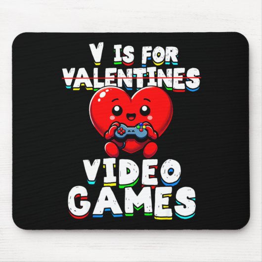 Gamer Valentines V For Video Games Boys Funny Hear Muismat (Voorkant)