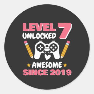 Gamer Verjaardag Level 7 Vrijgespeeld Sinds 2019 Ronde Sticker