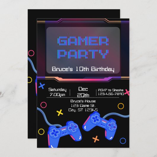 Gamer verjaardagsfeestje kaart (Voorkant / Achterkant)