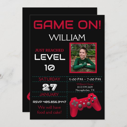 Gamer verjaardagsuitnodiging kaart (Voorkant / Achterkant)