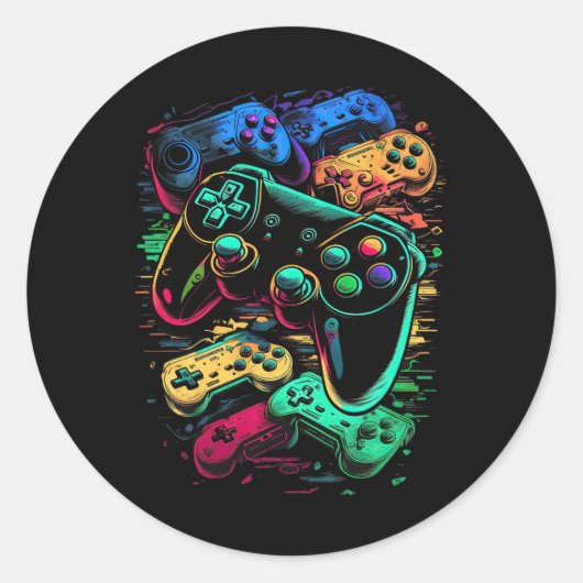 Gamer Videogame Controller 17 Ronde Sticker (Voorkant)
