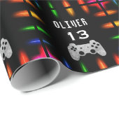 Gamer videogamecontroller neon verjaardagsfeestje cadeaupapier (Rol Hoek)